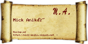 Mick Anikó névjegykártya